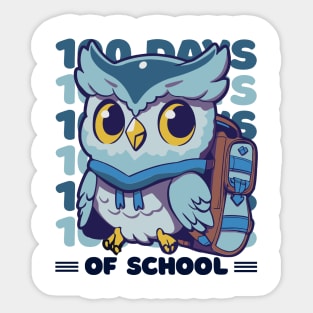 100 days of school typography featuring a Cute owl with a bagpack #1 Sticker